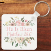 Hij is  Roze Floral Christelijk Sleutelhanger (Achterkant)