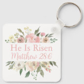 Hij is  Roze Floral Christelijk Sleutelhanger (Achterkant)