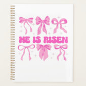 Hij is roze paasbloem coquette boog verrezen planner (Voorkant)