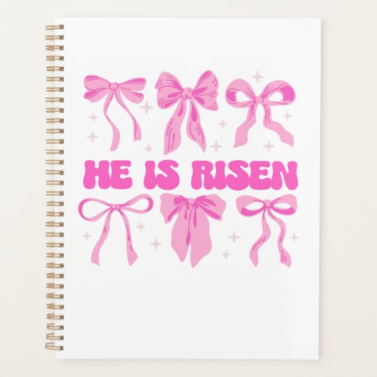 Hij is roze paasbloem coquette boog verrezen planner (Voorkant)