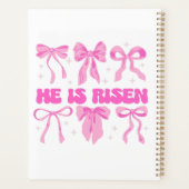 Hij is roze paasbloem coquette boog verrezen planner (Achterkant)