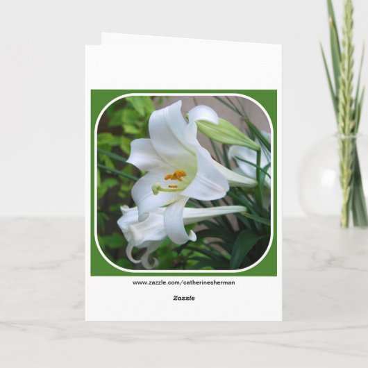 Hij is toegenomen, de Zegen van Pasen, Witte Lelie Feestdagen Kaart (Achterkant)