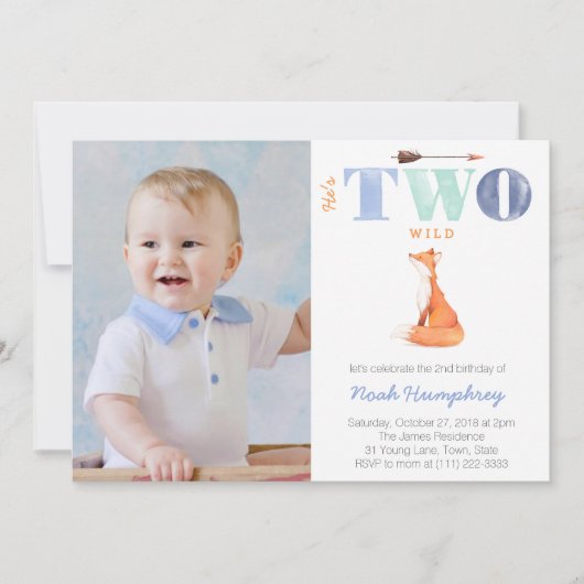 Hij is TWEE wild, vos 2de verjaardagsfeestje voor Kaart (Voorkant)