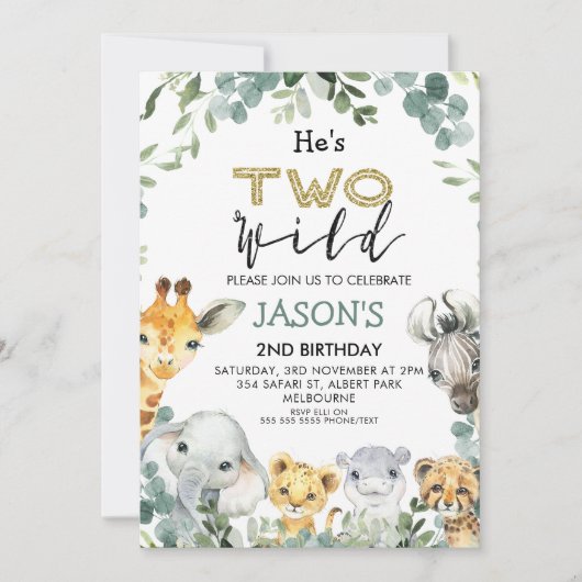 Hij is twee wilde gebladerte Safari 2e verjaardag Kaart (Voorkant)