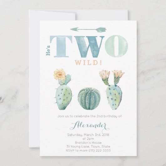 Hij is TWO wild 2e verjaardagscactus feest voor ee Kaart (Voorkant)