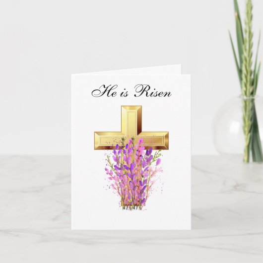 Hij is verrezen Aquarel Paasbloem Kruis Bedankkaart (Voorkant)