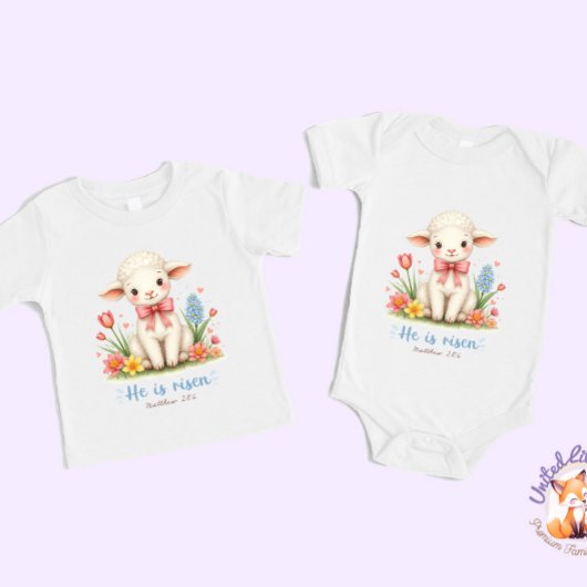 Hij is verrezen, Bijbelvers, Religieus Pasen Baby Romper