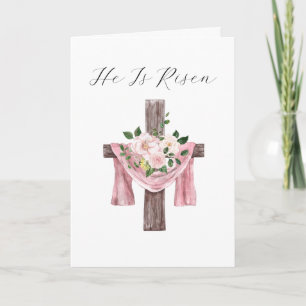 Hij is verrezen Bloemenkruis Religieus Pasen Feestdagen Kaart