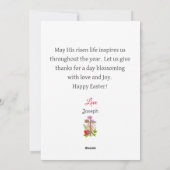 Hij is verrezen, bloemenkruis van hout, Religieus Feestdagenkaart (Achterkant)