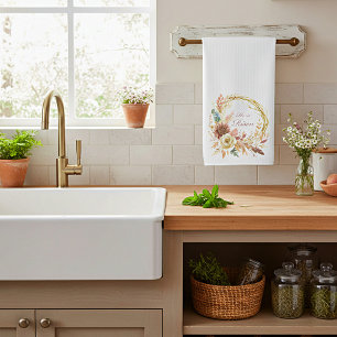 Hij is verrezen boho bloemenkrans Pasen Theedoek