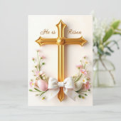 Hij is verrezen Christelijk Kruis Religieus Pasen Feestdagenkaart (Staand voorkant)