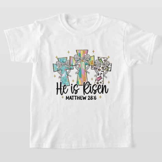 Hij is verrezen Christelijk Paasbijbelvers T-shirt (Laagn)