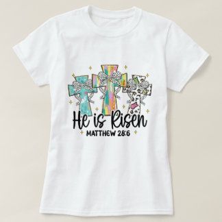 Hij is verrezen Christelijk Paasbijbelvers T-shirt