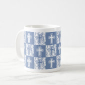 Hij is verrezen Christelijk Paaskruis Koffiemok (Voorkant links)