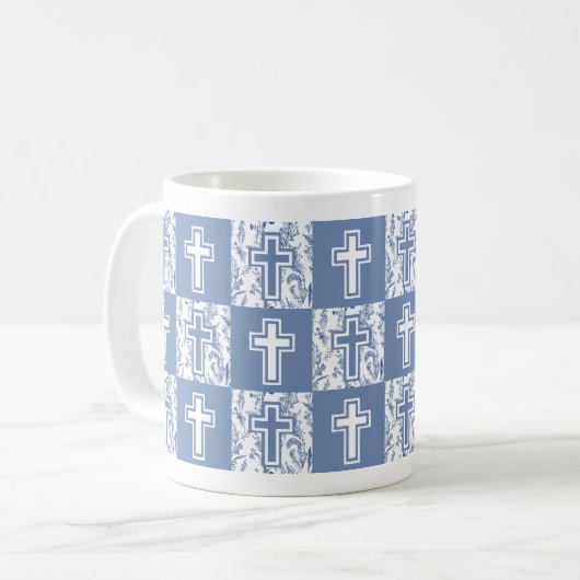 Hij is verrezen Christelijk Paaskruis Koffiemok (Voorkant links)