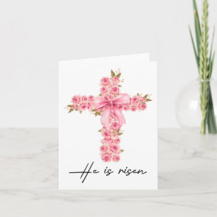 Hij is verrezen Coquette Bow Floral Cross Faith Pa Kaart