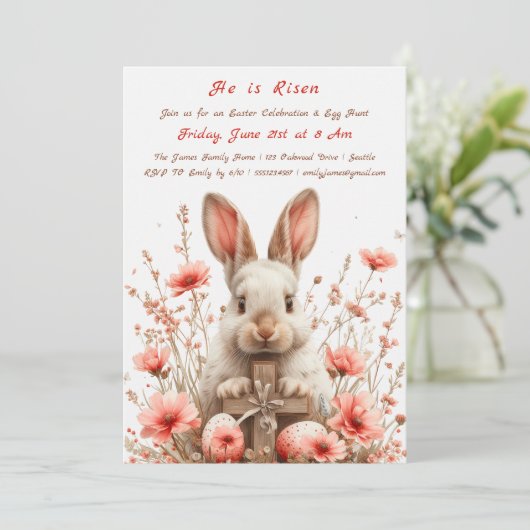 "Hij is verrezen" Easter Egg Hunt uitnodiging (Staand voorkant)
