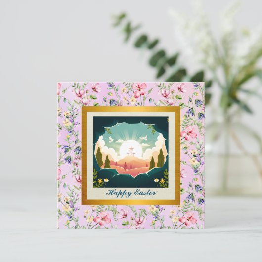 Hij is verrezen en viering van Pasen Kaart (Staand voorkant)