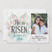 Hij is verrezen, foto Christelijk Easter Jesus Bib Feestdagenkaart (Voorkant)