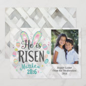 Hij is verrezen, foto Christelijk Easter Jesus Bib Feestdagenkaart (Voorkant / Achterkant)