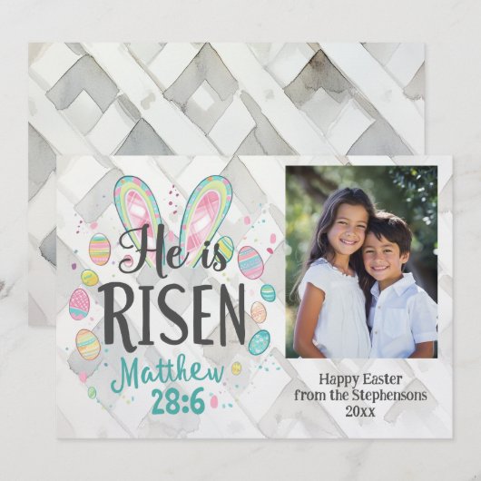 Hij is verrezen, foto Christelijk Easter Jesus Bib Feestdagenkaart (Voorkant / Achterkant)