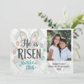 Hij is verrezen, foto Christelijk Easter Jesus Bib Feestdagenkaart (Staand voorkant)