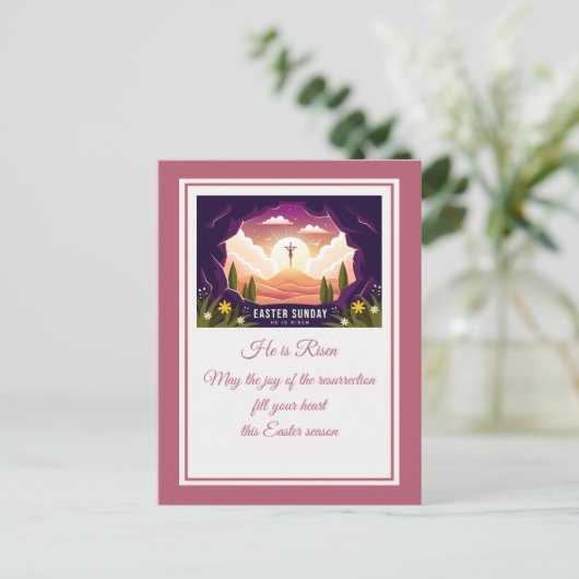 Hij is verrezen" Gelukkig Pasen -  religieus Briefkaart (Staand voorkant)