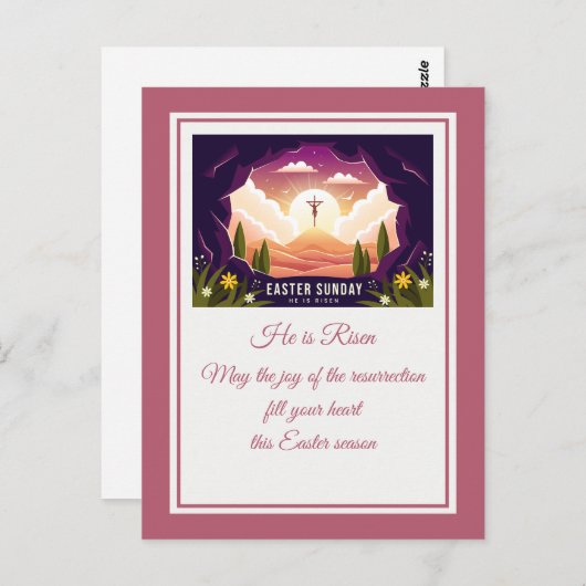 Hij is verrezen" Gelukkig Pasen -  religieus Briefkaart (Voorkant / Achterkant)