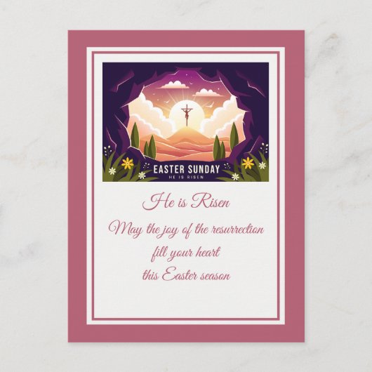 Hij is verrezen" Gelukkig Pasen -  religieus Briefkaart (Voorkant)