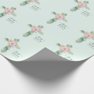 Hij is verrezen groen waterverf kruis cadeaupapier