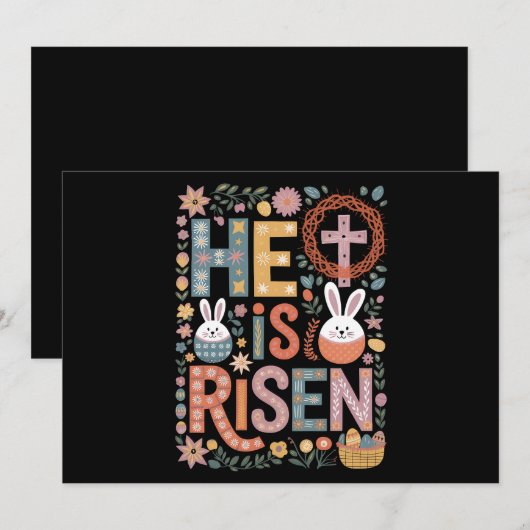 Hij is verrezen Jesus Floral Schattige paashaas Kaart (Voorkant / Achterkant)