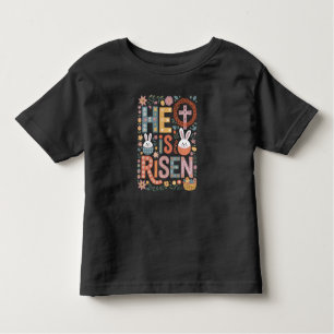 Hij is verrezen Jesus Floral Schattige paashaas Kinder Shirts