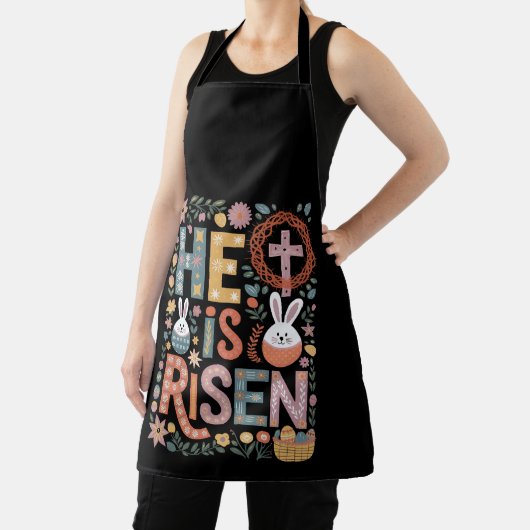 Hij is verrezen Jezus bloemig cute paashaas konijn Schort (Insitu)