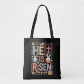 Hij is verrezen Jezus bloemig cute paashaas konijn Tote Bag (Voorkant)