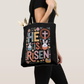 Hij is verrezen Jezus bloemig cute paashaas konijn Tote Bag (Dichtbij)