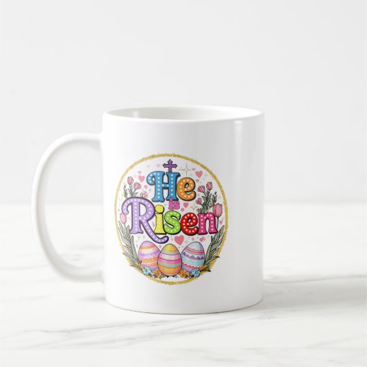 Hij is verrezen Jezus Christelijk Bijbelvers Paasv Koffiemok (Links)