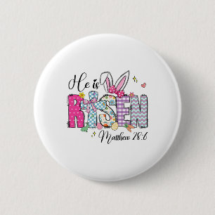 Hij is verrezen Jezus Christelijk Gelukkig Paasvro Ronde Button 5,7 Cm