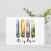 Hij is verrezen Jezus christelijk gelukkig Pasen Kaart (Staand voorkant)