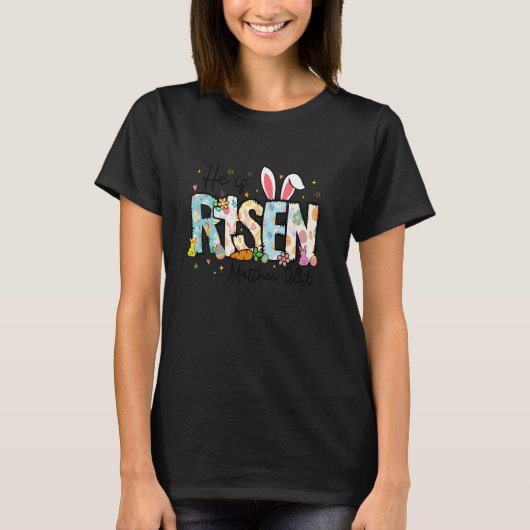 Hij is verrezen Jezus Christelijk Happy Easter Wom T-shirt (Voorkant)