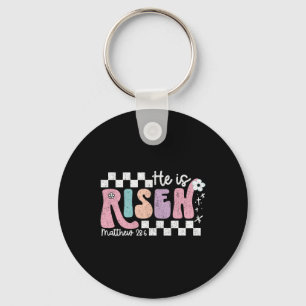 Hij is verrezen Jezus Christelijke geruit design p Sleutelhanger