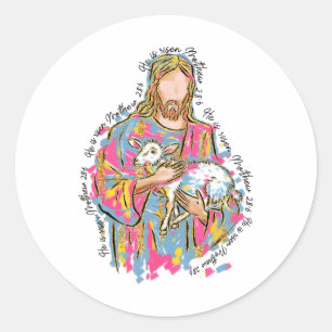 Hij is verrezen Jezus en Lam God gelukkige Pasen C Ronde Sticker