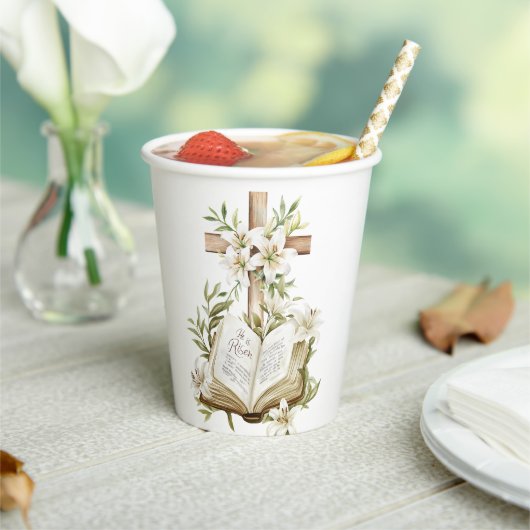 Hij is verrezen | Kruis met de Bijbel Papieren Bekers (Insitu)