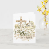 Hij is verrezen | Kruis met de Paaskerk Kaart (Gele Bloem)