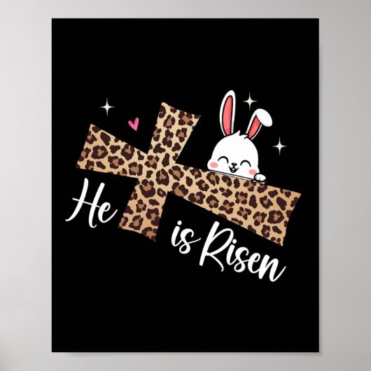 Hij is verrezen Leopard Cross Bunny Paasdag Christ Poster (Voorkant)