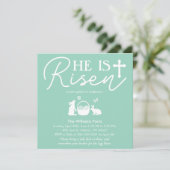 Hij is verrezen Licht Turquoise Pasen Uitnodiging (Staand voorkant)