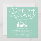 Hij is verrezen Licht Turquoise Pasen Uitnodiging (Voorkant)