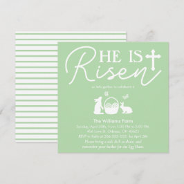 Hij is verrezen Lichtgroene Pasen Uitnodiging