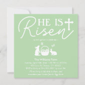 Hij is verrezen Lichtgroene Pasen Uitnodiging (Voorkant)