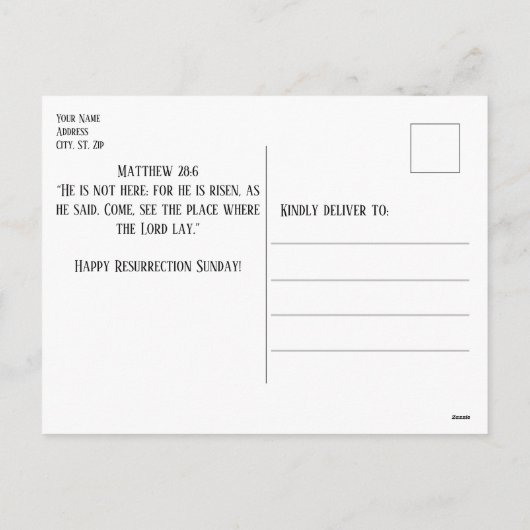Hij is verrezen met het Paasbloemige Briefkaart (Achterkant)