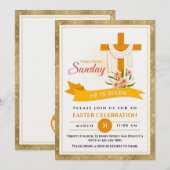 Hij is verrezen Paaskruis, bloemen, elegante Pasen Aankondiging (Voorkant / Achterkant)